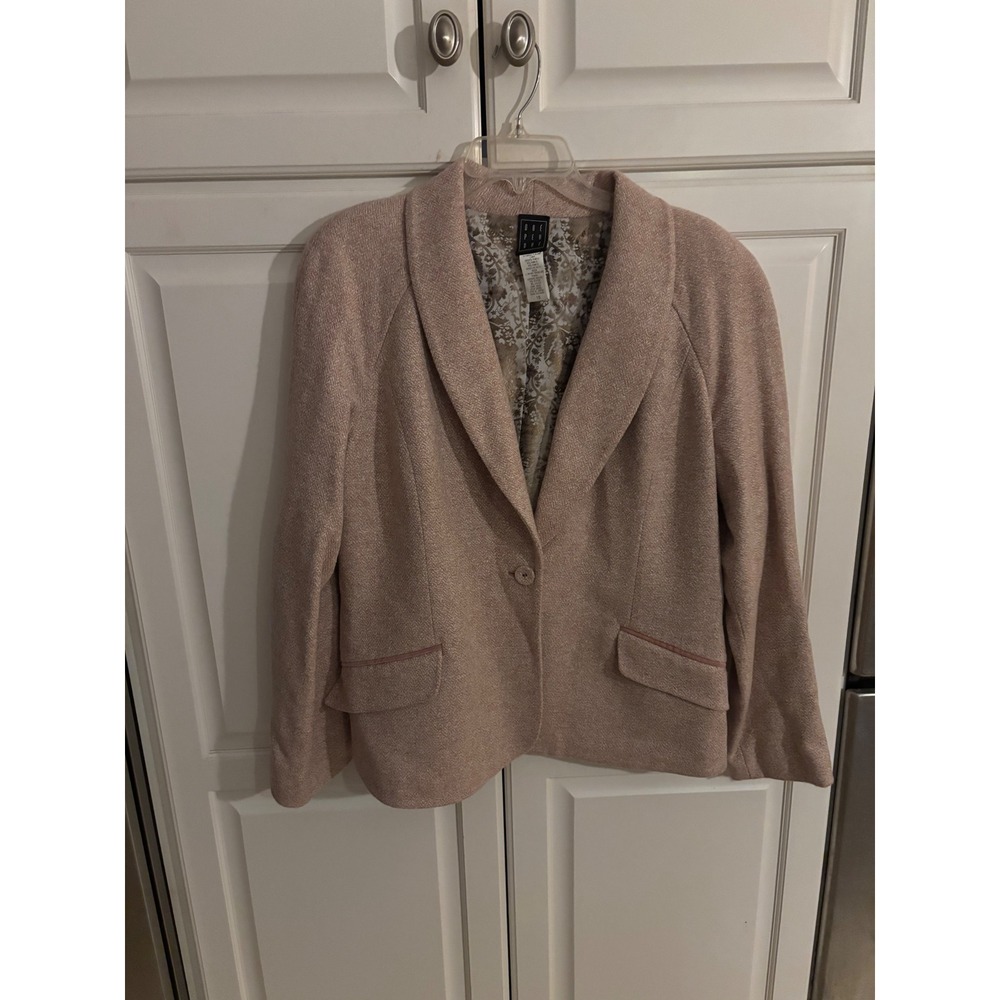 Due Per Due Wool Silk Blend Blazer Jacket Pink Shawl Collar Size16 Floral Lining